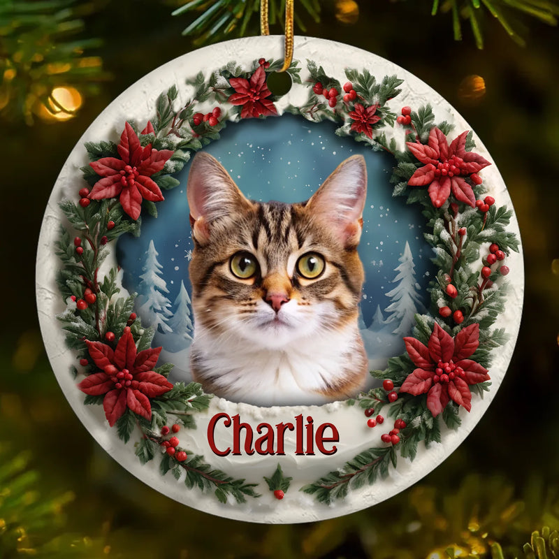 Custom Photo Ceramic Ornament - Personalized Pet Memorial Sympathy Gifts For Dogs, Cats - Forever In Our Memory