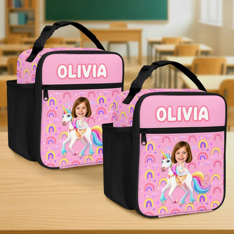 Custom Photo Kids Lunch Bag - Personalized Back To School Gifts For Kids - Ride Into Lunch With Magic