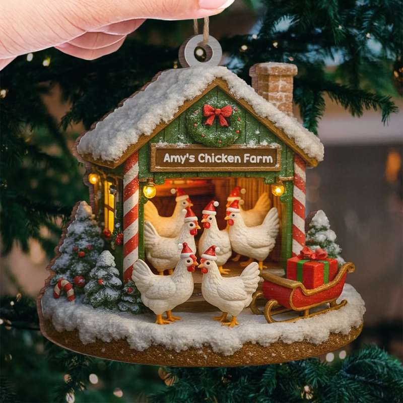 Custom Wood Ornament - Personalized Christmas Birthday Gifts For Chicken Lovers, Farmers - Merry Chickmas
