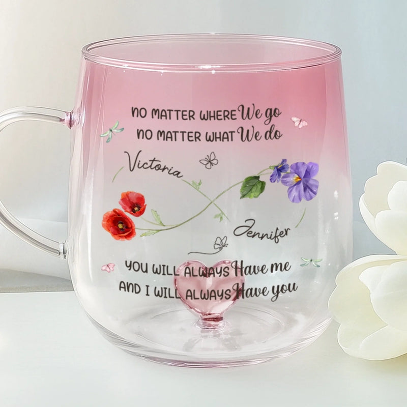 Custom Gradient Glass Mug - Personalized Best Friend Birthday Gifts For Women, Besties, Sisters, BFF - Always Together, No Matter What