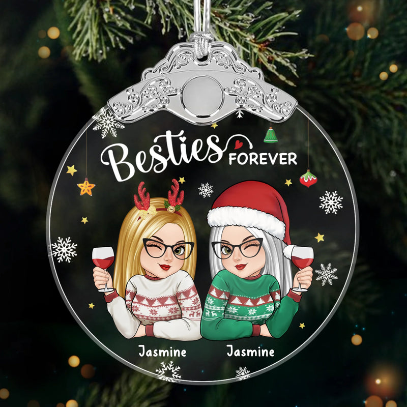 Custom Glass Ornament - Personalized Christmas Best Friend Birthday Gifts For Women, Besties, Sisters, BFF - Forever Linked, Heart To Heart