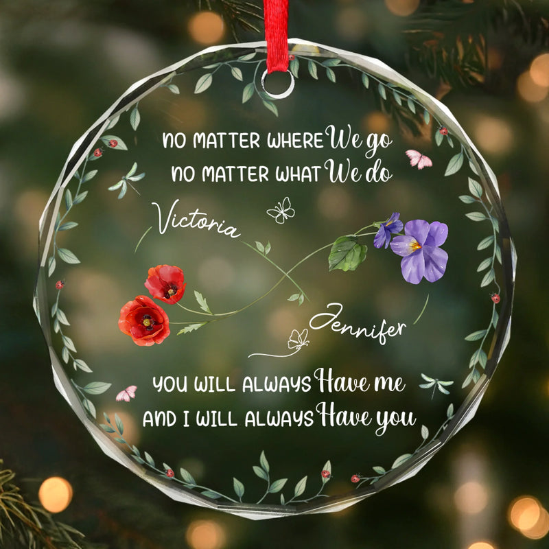 Custom Circle Glass Ornament - Personalized Best Friend Birthday Gifts For Women, Besties, Sisters, BFF - You’re My Sunshine In A Garden Of Roses