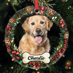 Custom Photo Circle Glass Ornament - Personalized Pet Christmas Memorial Sympathy Gifts For Dogs, Cats - Love Never Leaves