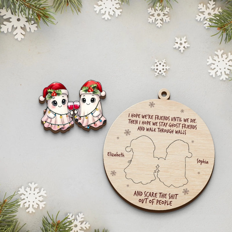 Custom Double Layer Wooden Ornament - Personalized Best Friend Christmas Birthday Gifts For Women, Besties, Sisters, BFF - Partners In Creep