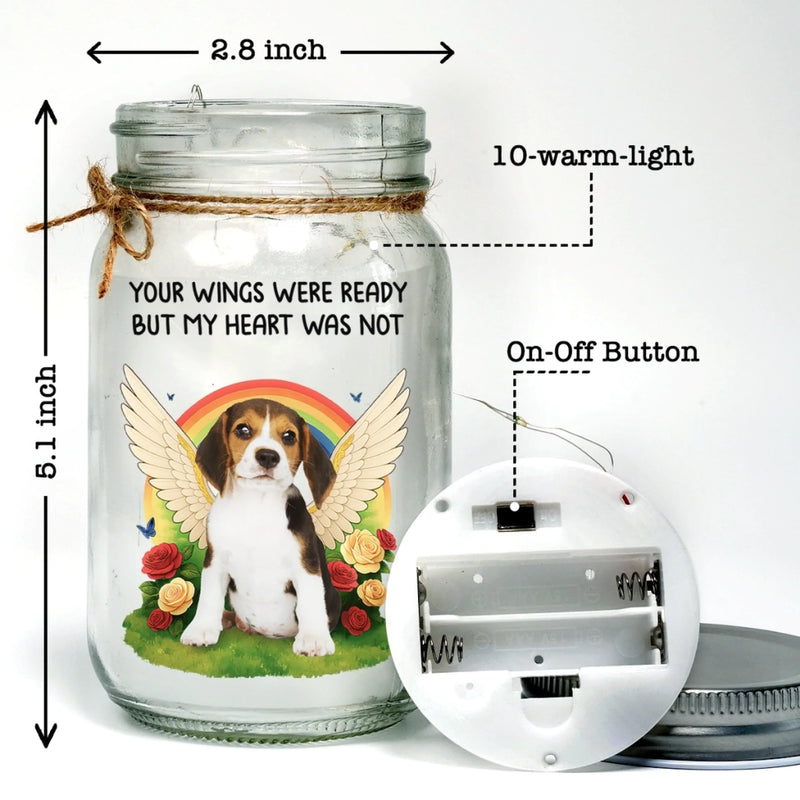 Custom Photo Mason Jar Light - Personalized Pet Christmas Memorial Sympathy Gifts For Dogs, Cats - Together Beyond The Rainbow