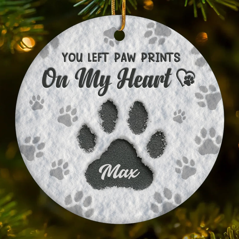 Custom Ceramic Ornament - Personalized Pet Christmas Memorial Sympathy Gifts For Dogs, Cats - Love Leaves Paw Prints
