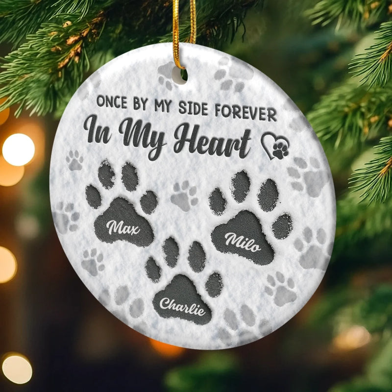 Custom Ceramic Ornament - Personalized Pet Christmas Memorial Sympathy Gifts For Dogs, Cats - Love Leaves Paw Prints