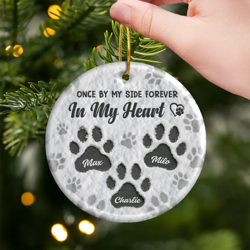 Custom Ceramic Ornament - Personalized Pet Christmas Memorial Sympathy Gifts For Dogs, Cats - Love Leaves Paw Prints