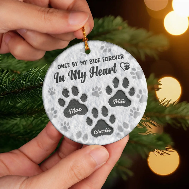 Custom Ceramic Ornament - Personalized Pet Christmas Memorial Sympathy Gifts For Dogs, Cats - Love Leaves Paw Prints