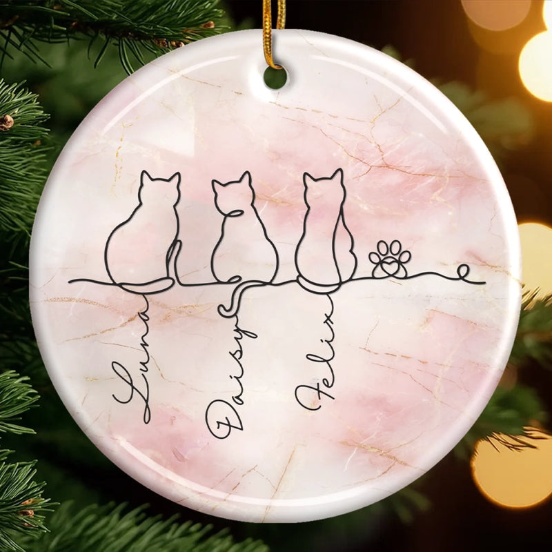 Custom Ceramic Ornament - Personalized Christmas Memorial Sympathy Gifts For Cats - Feline Family Forever