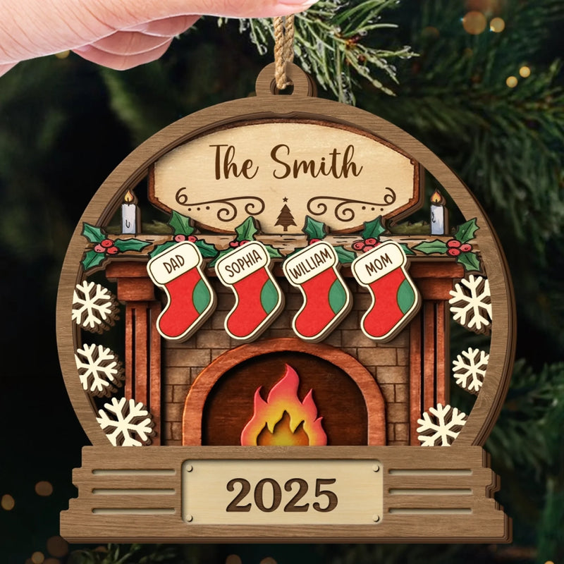 Custom Double Layer Wooden Ornament - Personalized Christmas Birthday Gifts For Mom, Dad, Kids - Love Wrapped In Stockings