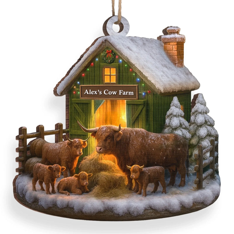 Custom Wood Ornament - Personalized Christmas Birthday Gifts For Women, Men - Cow Farm