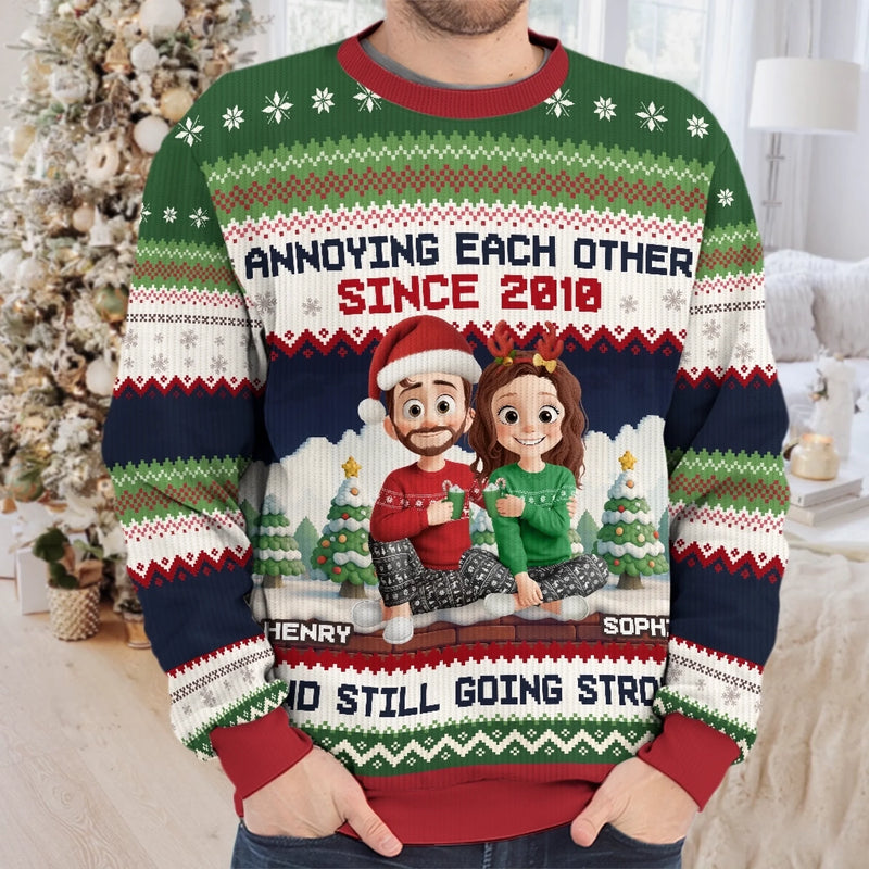 Custom Unisex Ugly Sweatshirt - Personalized Anniversary Christmas Wedding Gifts For Husband And Wife, Him And Her - Merry Fights, Happy Nights