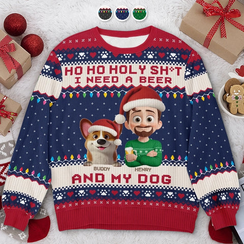 Custom Unisex Ugly Sweatshirt - Personalized  Christmas Birthday Gifts For Dog Lovers, Dog Dad And Mom - Santa’s Drinking Buddy