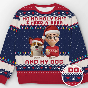 Custom Unisex Ugly Sweatshirt - Personalized  Christmas Birthday Gifts For Dog Lovers, Dog Dad And Mom - Santa’s Drinking Buddy