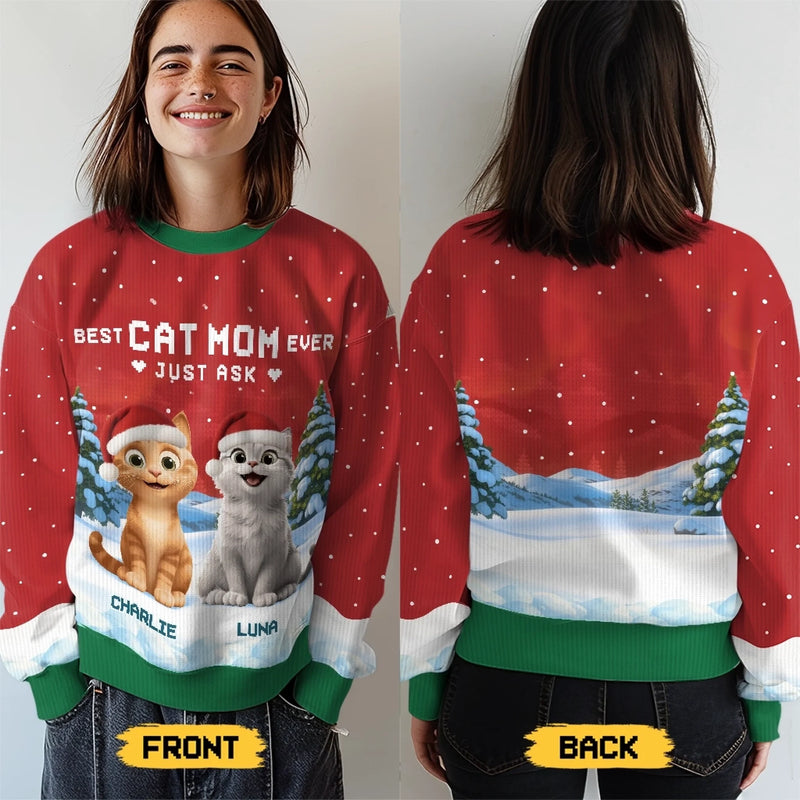 Custom Unisex Ugly Sweatshirt - Personalized  Christmas Birthday Gifts For Cat Lovers, Cat Mom And Dad - Ho Ho Hold My Catnip