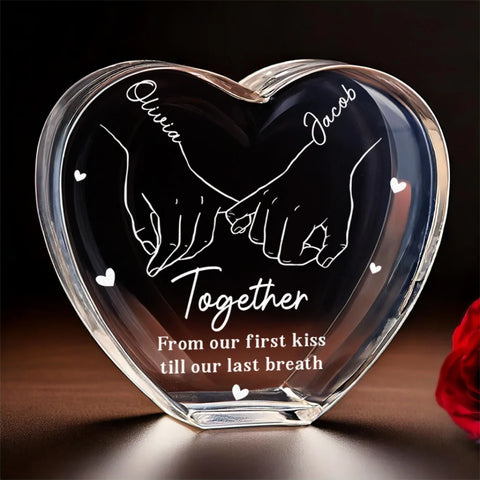 Custom 3D Crystal Heart Shaped - Personalized Anniversary Wedding Gifts For Husband And Wife, Him And Her - Pinky Promises, Eternal Love