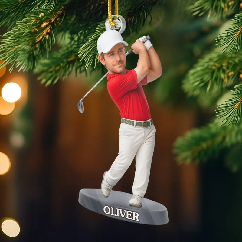 Custom Photo Acrylic Ornament - Personalized Christmas Birthday Golf Gifts For Golfers - Chasing Dreams On Green Fields