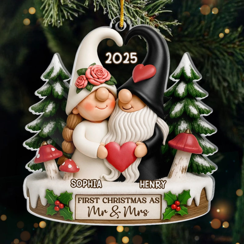 Custom Acrylic Ornament - Personalized Anniversary Christmas Wedding Gifts For Husband And Wife, Him And Her - Love Gnomes No Bounds
