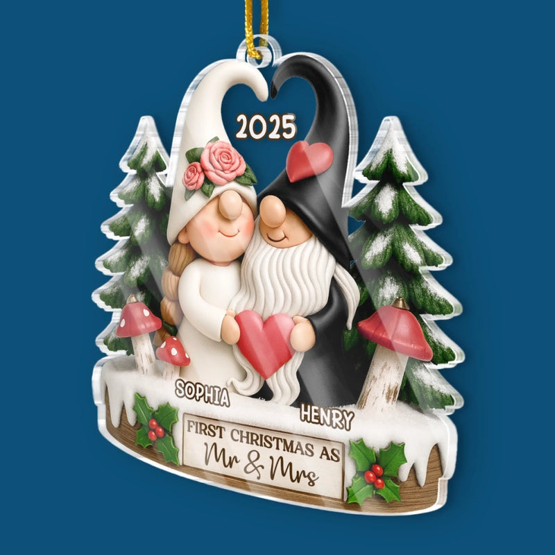 Custom Acrylic Ornament - Personalized Anniversary Christmas Wedding Gifts For Husband And Wife, Him And Her - Love Gnomes No Bounds