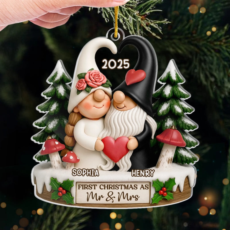 Custom Acrylic Ornament - Personalized Anniversary Christmas Wedding Gifts For Husband And Wife, Him And Her - Love Gnomes No Bounds