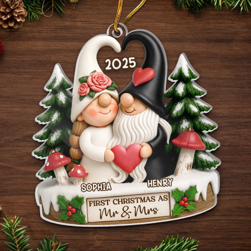Custom Acrylic Ornament - Personalized Anniversary Christmas Wedding Gifts For Husband And Wife, Him And Her - Love Gnomes No Bounds
