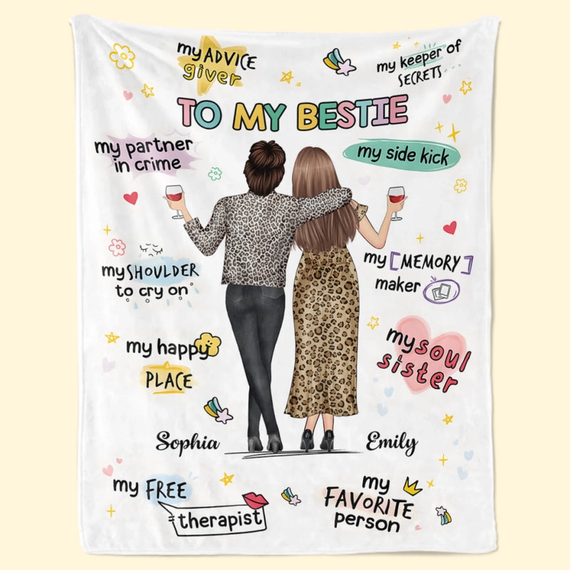Custom Blanket - Personalized Best Friend Christmas Birthday Gifts For Women, Besties, Sisters, BFF - Besties Make Life More Fun