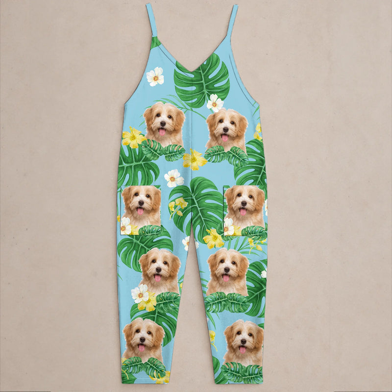 Custom Photo Casual Loose Overalls Jumpsuit - Personalized Summer Vacation And Travel Gifts For Dog Cat Lovers, Dog Dad And Mom, Cat Owners - Life’s Better With Fur