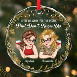 Custom Circle Glass Ornament - Personalized Best Friend Christmas Birthday Gifts For Best Friends, Sisters, BFF - Laughter Louder With You Around