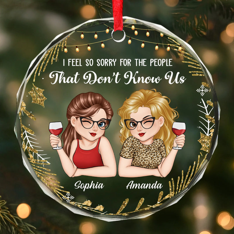 Custom Circle Glass Ornament - Personalized Best Friend Christmas Birthday Gifts For Women, Besties, Sisters, BFF - Laughter Louder With You Around