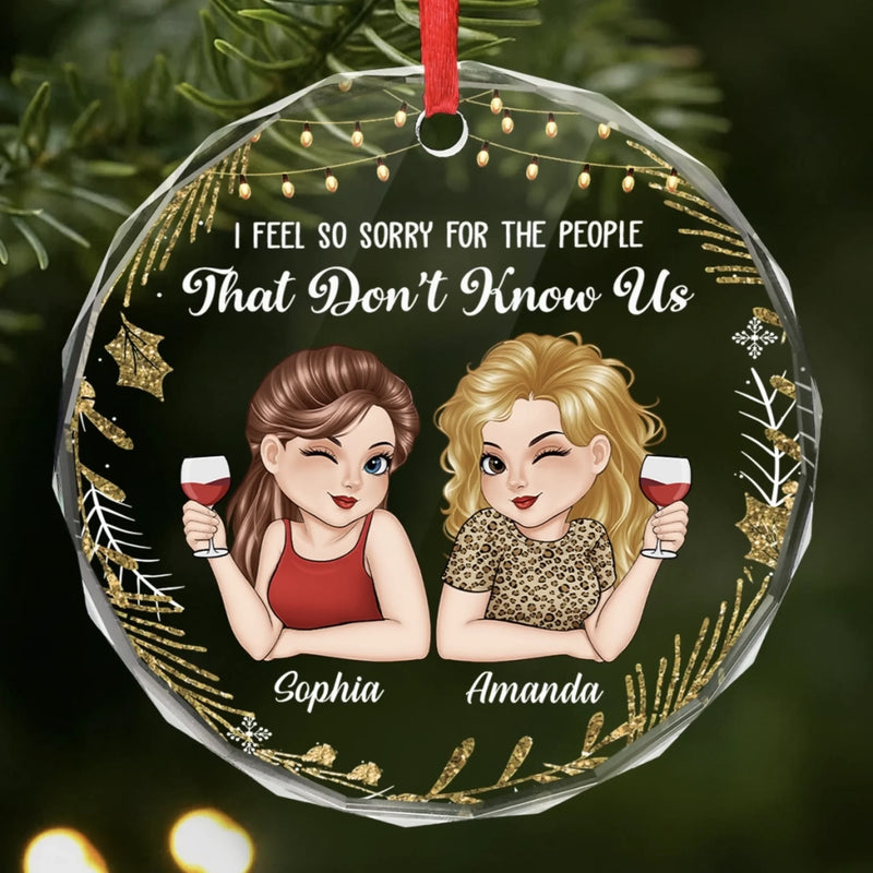 Custom Circle Glass Ornament - Personalized Best Friend Christmas Birthday Gifts For Best Friends, Sisters, BFF - Laughter Louder With You Around