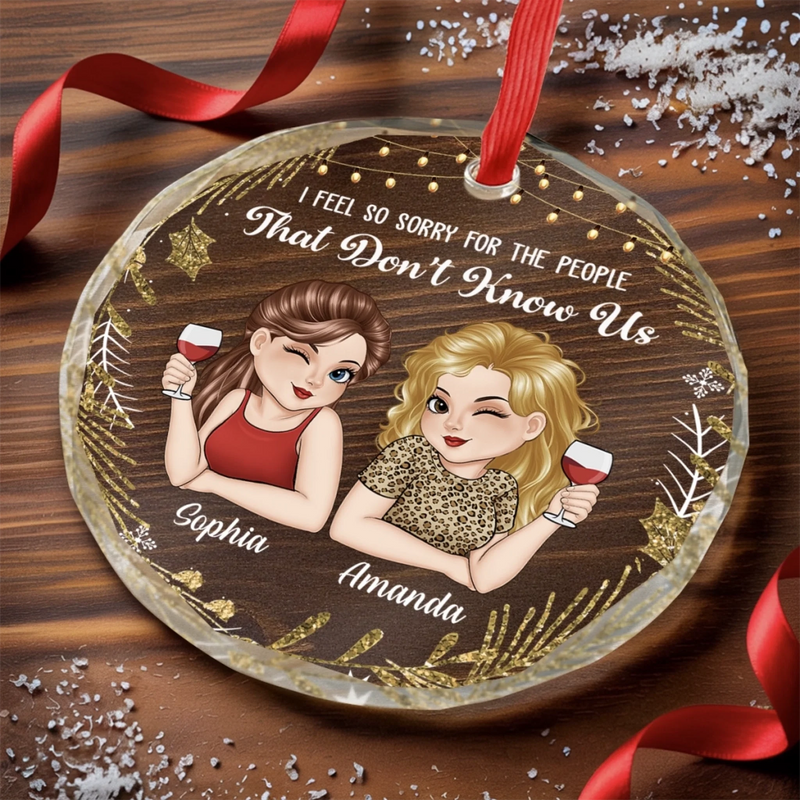 Custom Circle Glass Ornament - Personalized Best Friend Christmas Birthday Gifts For Women, Besties, Sisters, BFF - Laughter Louder With You Around