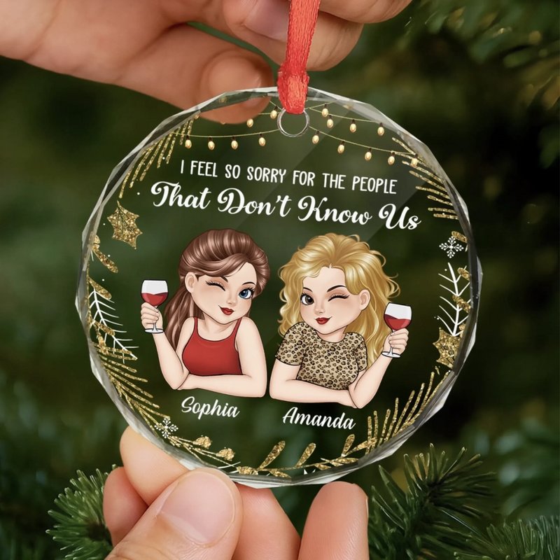 Custom Circle Glass Ornament - Personalized Best Friend Christmas Birthday Gifts For Best Friends, Sisters, BFF - Laughter Louder With You Around