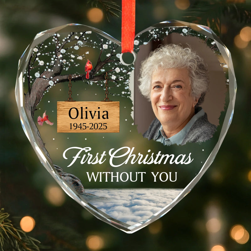 Custom Photo Heart Glass Ornament - Personalized Memorial Sympathy Gifts For Loss Of Mom, Dad - First Christmas Without You