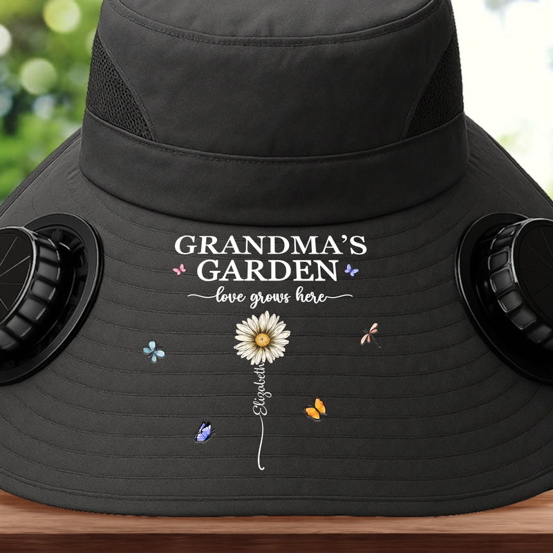 Custom Hat With Fans Solar Power - Personalized Garden Gifts For Grandma, Gardeners, Mom - Garden Of Love And Legacy