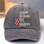 Born To Be A Legend - Family Personalized Custom Vintage Washed Denim Baseball Cap US - 4th Of July, Gift For Dad, Grandpa