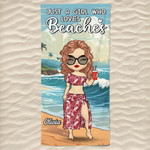 Just A Girl Living Her Beach Dream - Bestie Personalized Custom Beach Towel - Summer Vacation Gift, Birthday Pool Party Gift For Women