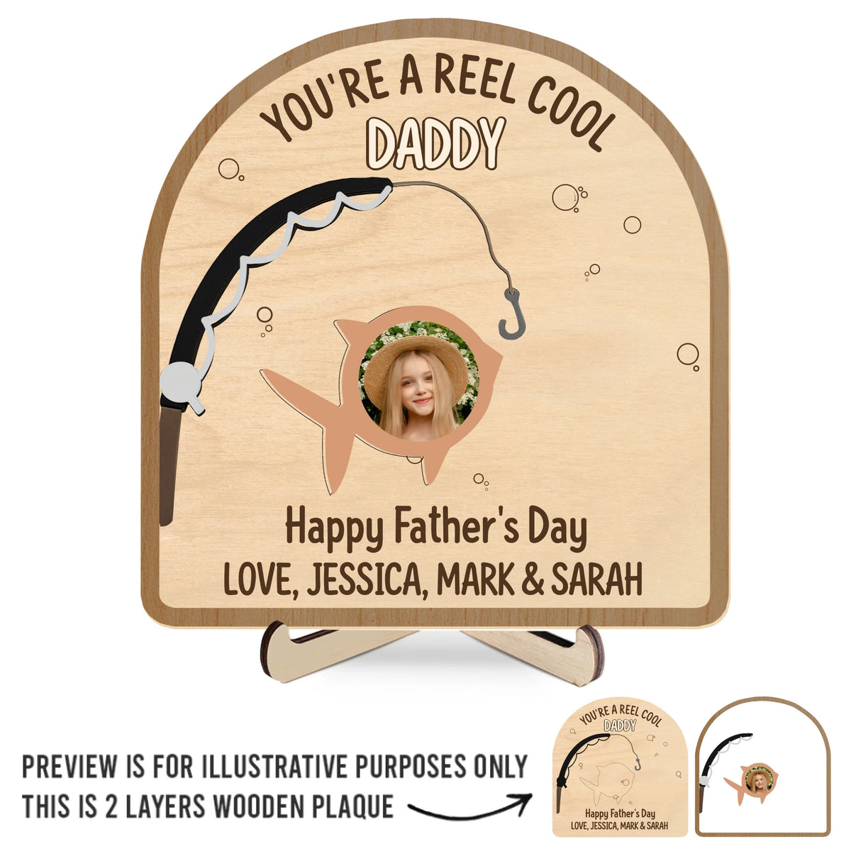 Custom Photo You’re A Reel Keeper - Family Personalized Custom 2-Layered Wooden Plaque With Stand - Father's Day, Gift For Dad, Grandpa, Fishing Lovers, Fishermen