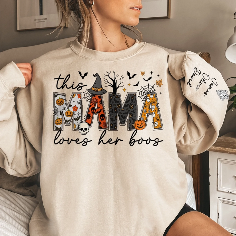 Custom Unisex Sweatshirt, Hoodie With Design On Sleeve - Personalized Halloween Birthday Gifts For Mom, Grandma - Spooky Nights With Loved Ones