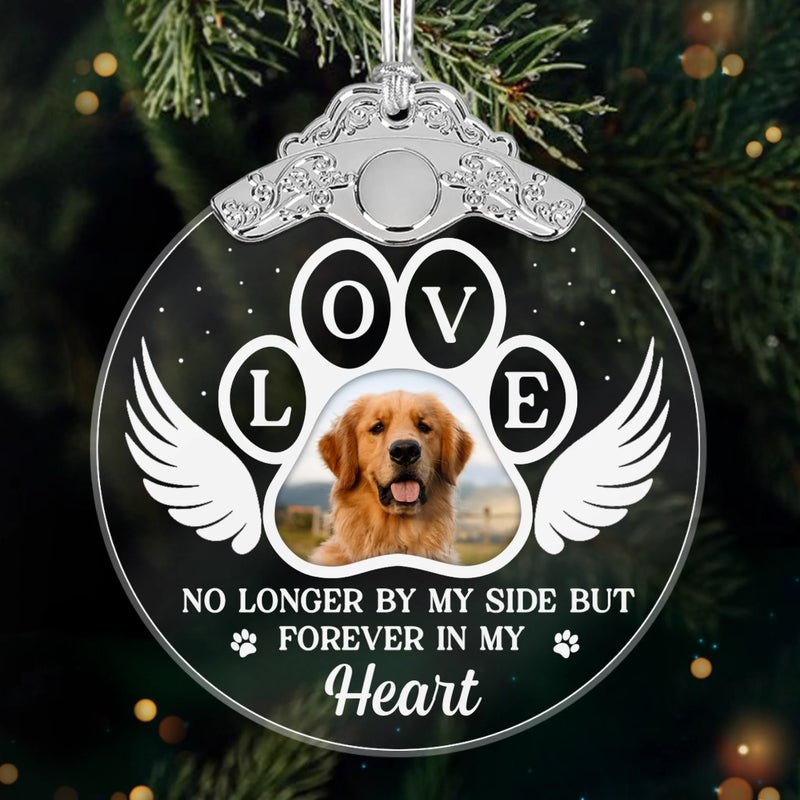 Custom Photo Glass Ornament - Personalized Pet Christmas Memorial Sympathy Gifts For Dogs, Cats - Paws Print Memories In Heart