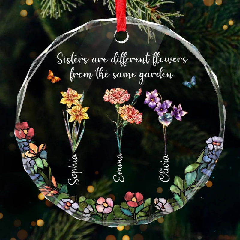 Custom Circle Glass Ornament - Personalized Christmas Best Friend Birthday Gifts For Women, Besties, Sisters, BFF - Sisters By Heart, Friends By Choice