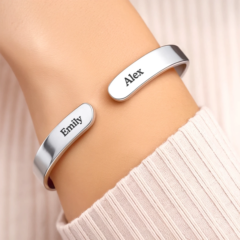 Custom Engraved Stainless Steel Cuff Bracelet - Personalized Best Friend Birthday Gifts For Women, Besties, Sisters, BFF - Friends Engraved In Forever