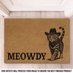 Custom Photo Home Decor Decorative Mat - Personalized Birthday Gifts For Cat Lovers, Cat Mom And Dad - Home Of The Cowboy Cat