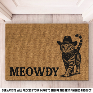 Custom Photo Home Decor Decorative Mat - Personalized Birthday Gifts For Cat Lovers, Cat Mom And Dad - Home Of The Cowboy Cat