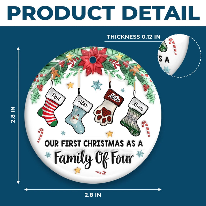 Custom First Christmas Ceramic Ornament - Personalized Christmas Birthday Gifts For Mom, Dad, Brother, Sister, Kids - Our Family’s First Christmas Magic