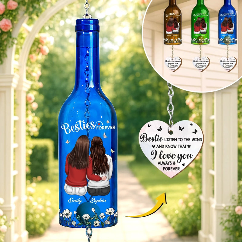 Custom Wine Bottle Wind Chime - Personalized Best Friend Birthday Gifts For Women, Besties, Sisters, BFF - Every Breeze Sings Our Story