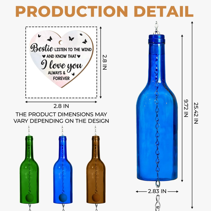 Custom Wine Bottle Wind Chime - Personalized Best Friend Birthday Gifts For Women, Besties, Sisters, BFF - Every Breeze Sings Our Story