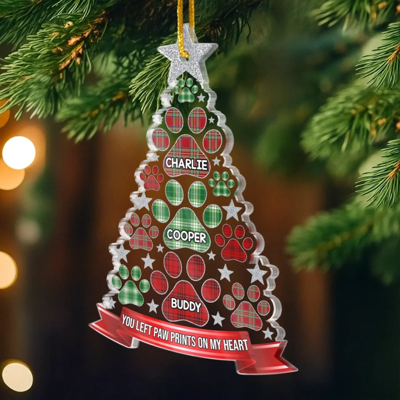 Custom Acrylic Ornament - Personalized Pet Christmas Memorial Sympathy Gifts For Dogs, Cats - Paw Prints Forever In Our Hearts