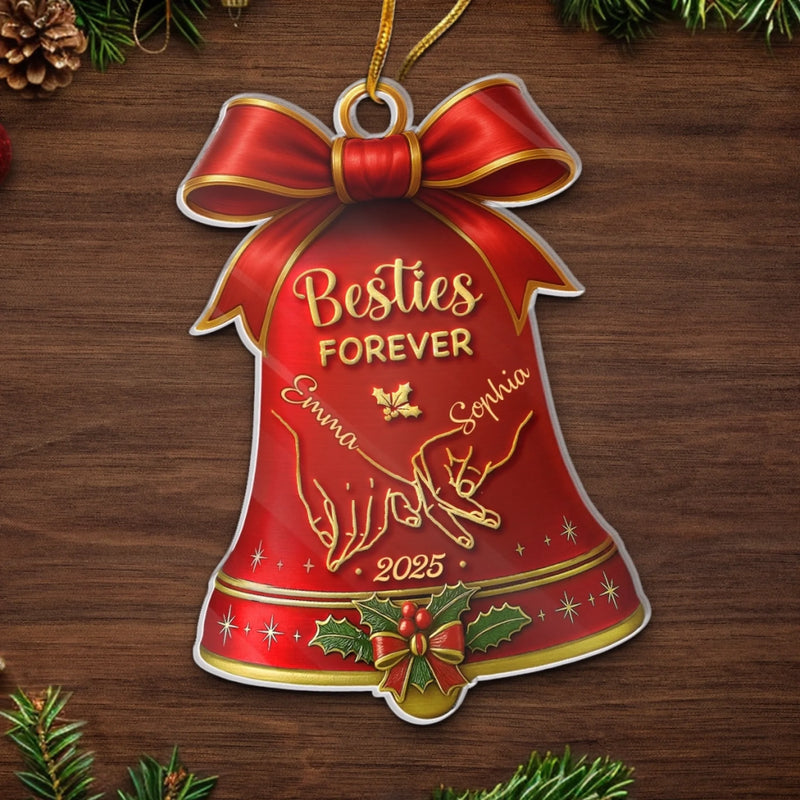 Custom Acrylic Ornament - Personalized Best Friend Christmas Birthday Gifts For Women, Besties, Sisters, BFF - Bestie Joy Glows This Christmas