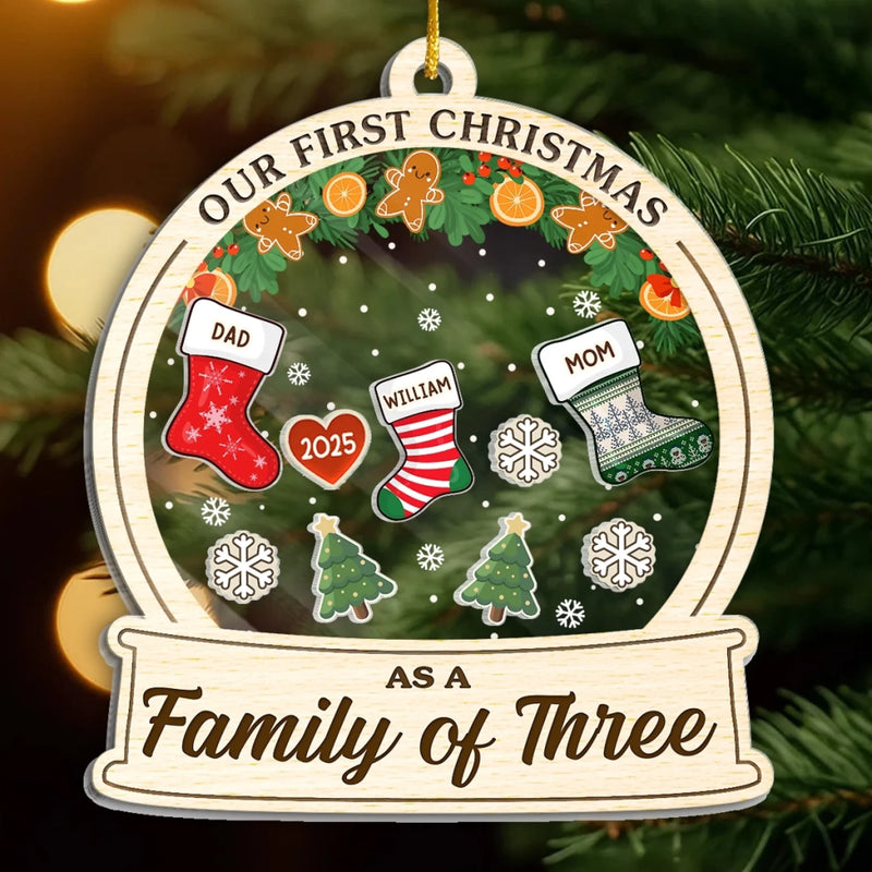 Custom First Christmas 3 Layers Shaker Ornament - Personalized Christmas Birthday Gifts For Mom, Dad, Brother, Sister, Kids - Together Is Our Best Gift